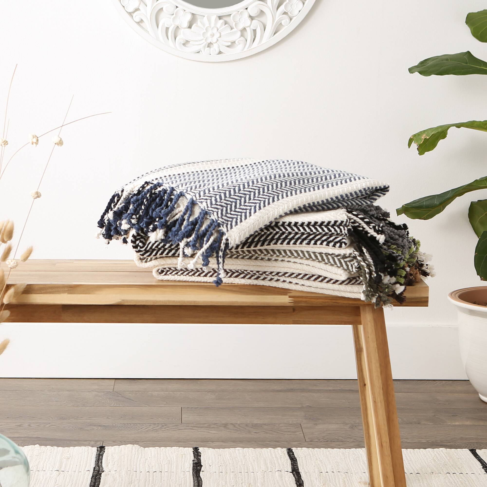 DII® Black Plaid Bold Herringbone Throw